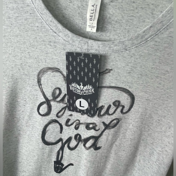 Victory Chick® Graphic Fitted T-Shirt Heather Gray / Seymour is a God / Size L - Picture 4 of 6